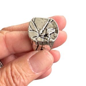 Silver Unisex Textured Silver with Black Veining Ring